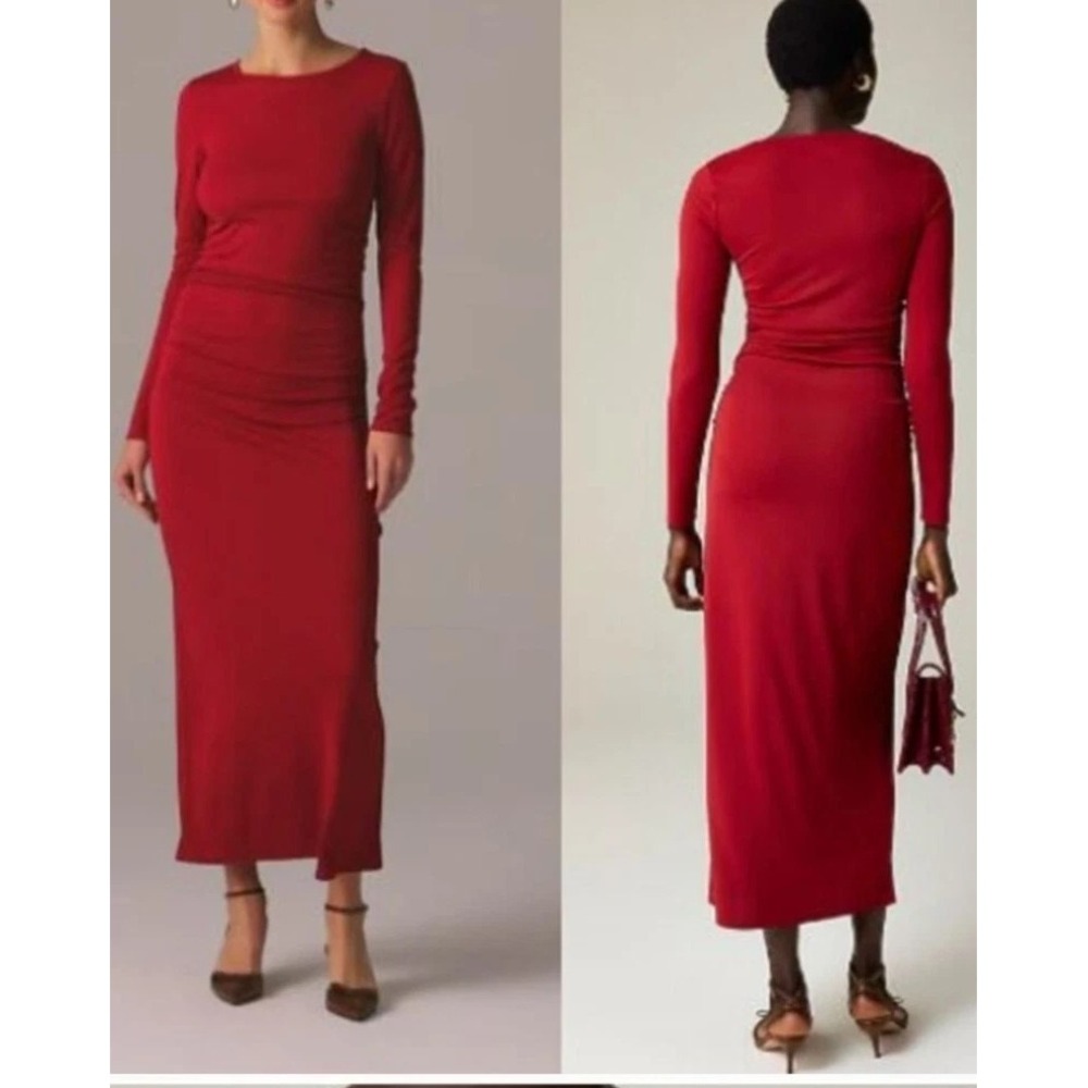 J.Crew Long-Sleeve Dress in Jersey‎ Crepe Women's Size XS  Red NWT